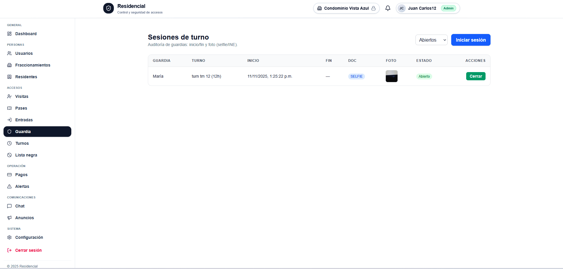 Turnos de guardia con auditoría
