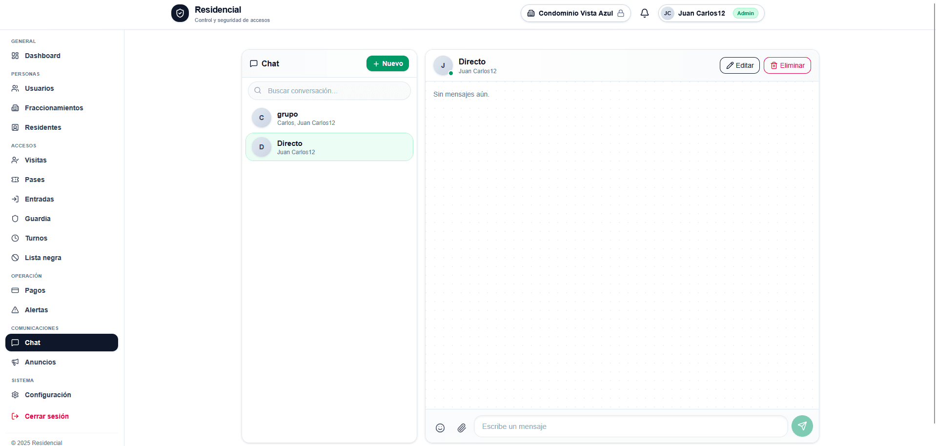 Chat interno para coordinación